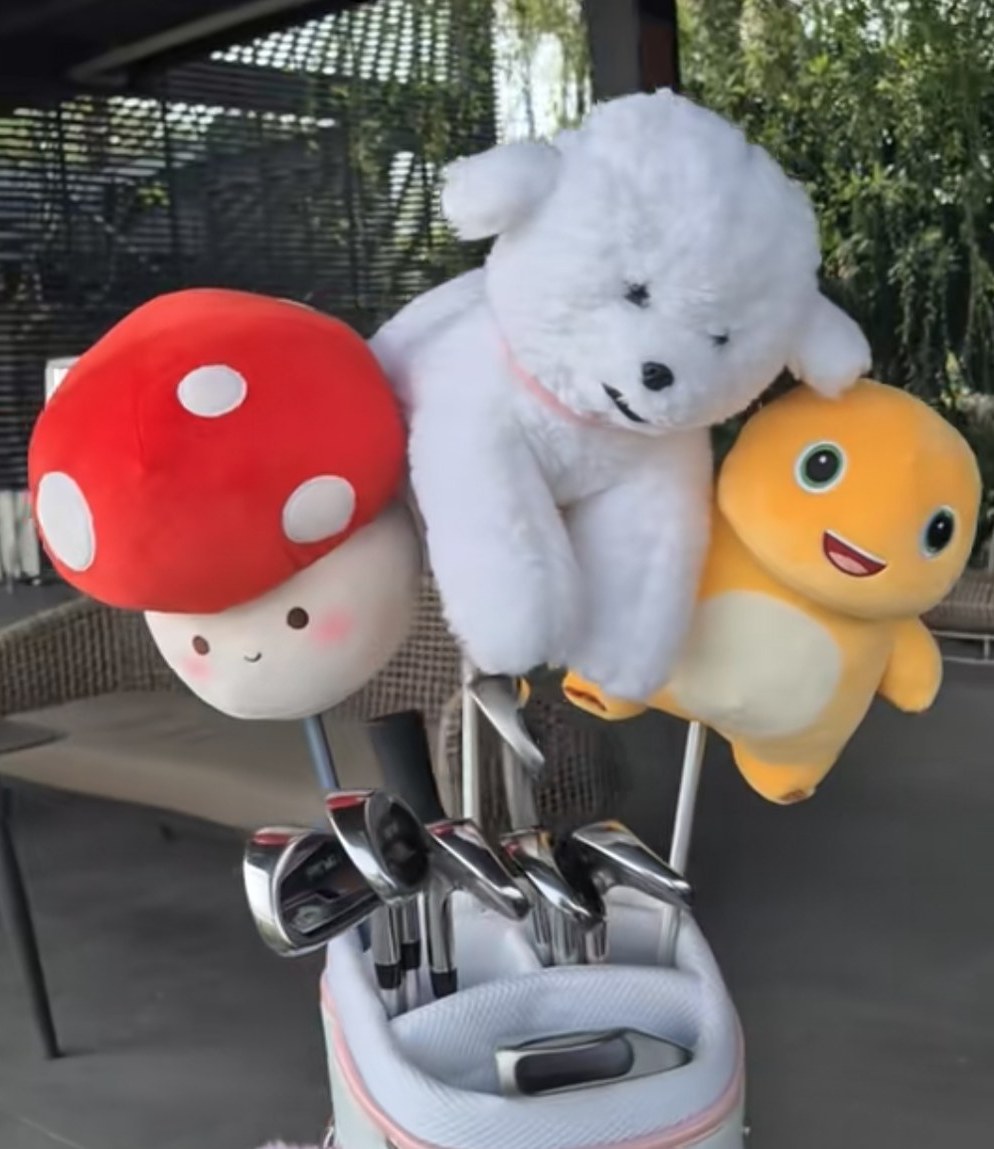 Headcover golf plush jamur, beruang putih dan dino oranye